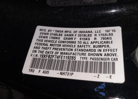2015 Honda Civic Se from USA, damaged, VIN 19XFB2F74FE119285
